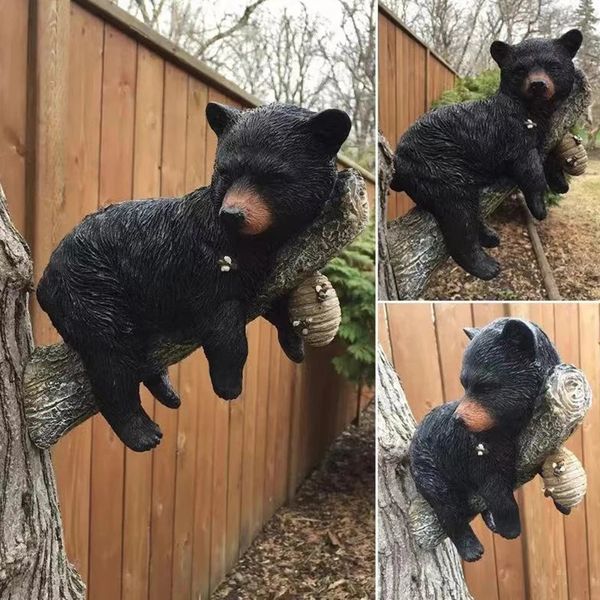 Decorações de jardim Wallmounted Animais Escultura Urso Cochilando Estátua Quintal Resina Arte Pátio Ao Ar Livre Decoração de Árvore Paisagem 231127