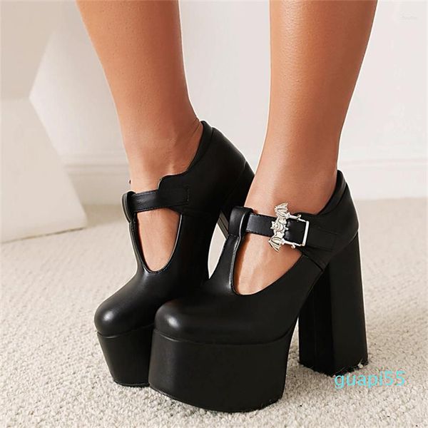 Отсуть обувь Ymechic 2023 T-Strap Punk Gladiator Platform Платформы каблуки жены на 12 см высотой готическая пряжка на улице. Размер 35-44