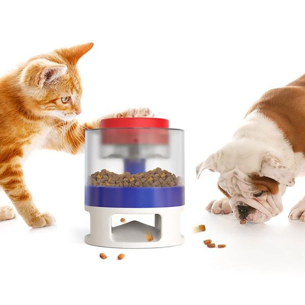 Alimentador automático para cães, dispensador de comida para cães, botão interativo, gatilho, quebra-cabeça, distribuição de brinquedos para cães, alimentador lento para treinamento de animais de estimação