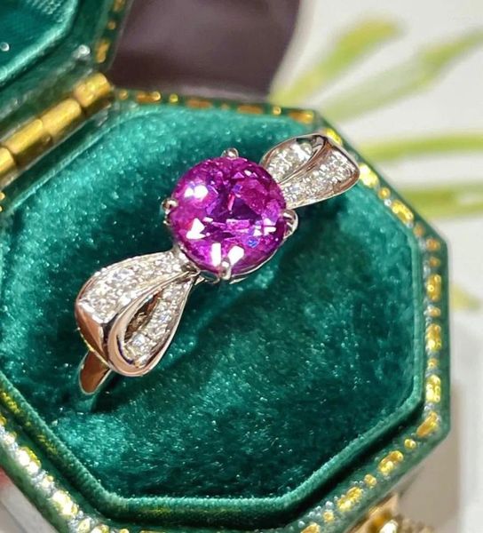 Küme halkaları lr pembe safir yüzüğü gerçek saf 18 k doğal mor değerli taşlar 1.53ct elmas taş kadın