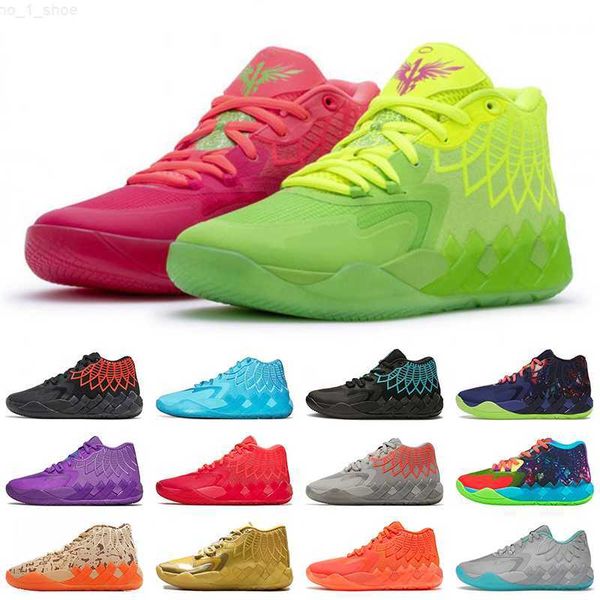 Caixa com caixa lamelas ball mb.01 2023 Sapatos de basquete Mens treinadores galáxia bege queen buzz city rick e morty céu azul preto explosão roxo gato -com