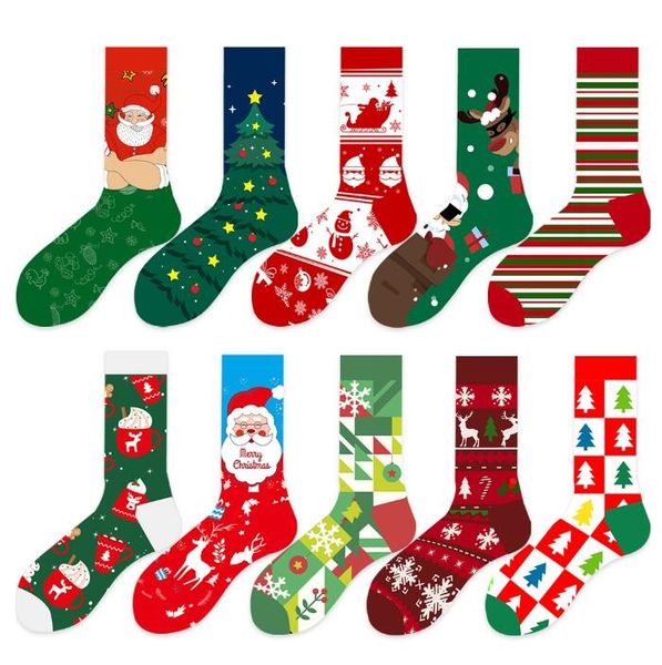 Новинка 2023 года, Рождественские носки Happy Tree Snow Else Gift Хлопок с северным оленем Осень Зима Рождественские носки Мужские забавные новогодние чулки Санта-Клауса