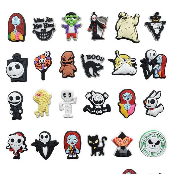 Accessori per cartoni animati Ciondoli anime Halloween Horror Zucca Sally Jack The Nightmare Before Christmas Scarpa Decorazione in PVC Fibbia morbida Ru Dhebe