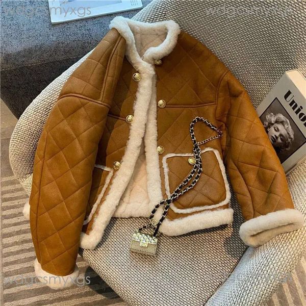 Doudoune Damen Wolle Mischung Wintermäntel Frauen Dicke Schaffellmantel Faux Lammfell Leder Jacke Motorrad Jacke Mantel Streewaren Lose Retro Jacke