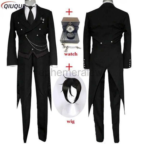 Аниме костюмы Черный дворецкий косплей японского аниме Kuroshitsuji Sebastian Michaelis косплей костюм унисекс униформа 8 шт. с татуировкой-наклейкой zln231128