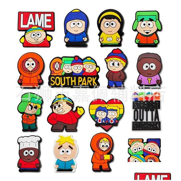 Accessori per cartoni animati Ciondoli anime Ricordi d'infanzia all'ingrosso Personaggi di South Park Regalo divertente Scarpa Decorazione in PVC Fibbia in gomma morbida Dhxwj