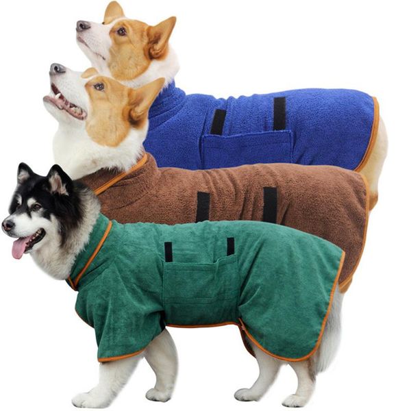 Asciugamani Accappatoio per cani Asciugamano morbido super assorbente Vestiti che asciugano la testa del corpo Camicie di pulizia regolabili per gatti Cuccioli Cani di taglia media