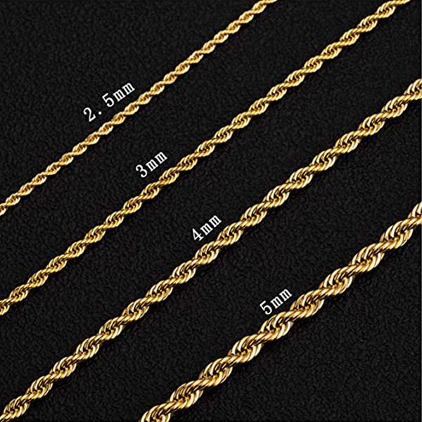 Golden Fashion Twisted Gold Plated Rope Chain Jewelry Gifts - 2 3 4 5 6 7mm Catena in corda d'oro di alta qualità con una collana in acciaio inossidabile.