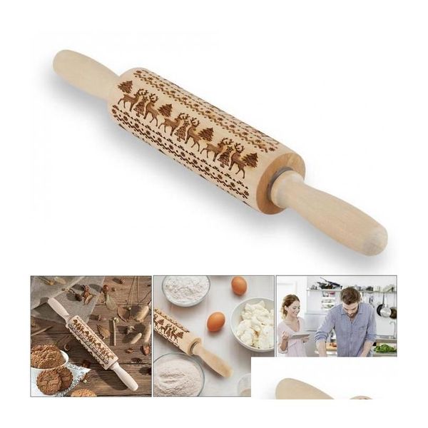 Mattarelli 8 disegni Goffratura Mattarello natalizio Legno inciso intagliato per pasta Bastoncino Cottura Cucina Pasticceria Goccia D Otcqw