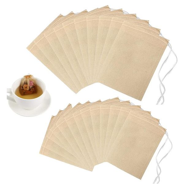 Atacado saco de chá de papel filtros de chá natural polpa de madeira crua papel descartável infusor de chá sacos vazios com cordão bolsa 100 pçs/lote