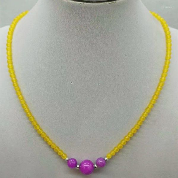 Catene Graziose 4mm Topazio giallo 8/12mm Sugilite viola Rotonda Collana di perle di pietre preziose 18 pollici Fine Gioielli da donna Regalo