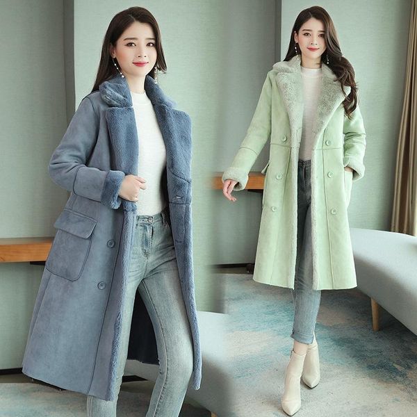 Pele de cordeiro casaco de cabelo feminino 2020 inverno moda coreana nova versão pele solta um algodão jaqueta longo veado camurça roupas femininas outwear