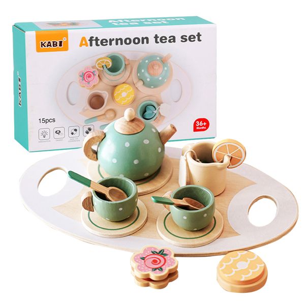 Kitchens Play Food Wooden Afternoon Tea Set Toy Pretend Learning Rollenspiel Frühes Lernspielzeug für Kleinkinder Mädchen Jungen Kinder Geschenke 230427