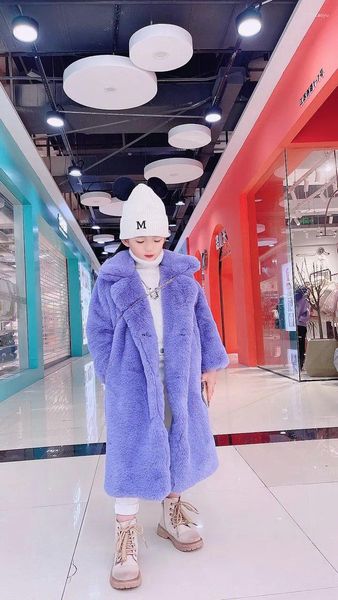 Jaquetas bebê menina inverno casaco crianças boutique roupas imitação de pele engrossar terno colar longo moda 2023 coreano doce unisex