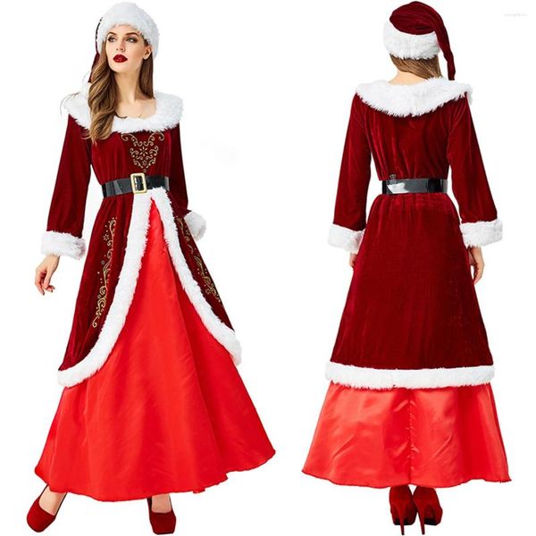 Vestidos casuais outono inverno roupas femininas vestidos festa de natal papai noel vermelho veludo a-line vestido longo