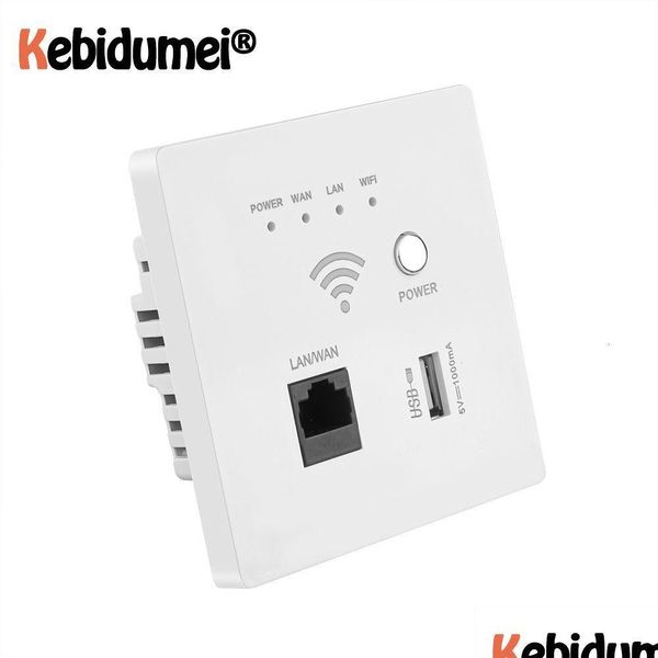 Router Kebidumei 300Mbps 220V Potenza Ap Relè Smart Wireless Wifi Ripetitore Extender Muro Incorporato 2 4Ghz Router Pannello Presa Usb Rj45 Dhdey