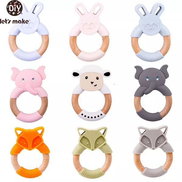 Baby dentes brinquedos vamos fazer animais de silicone animal anel de coelho de madeira 1pc bpa acessórios grátis emotores de comida grau 230427