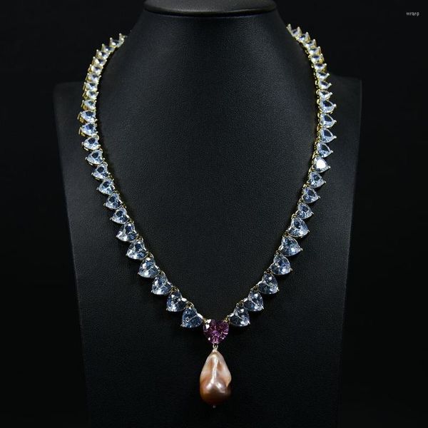 Colares pendentes guaiguai jóias cultivadas púrpura keshi pérola clara strass coração coração bandeira de ouro colar barroco