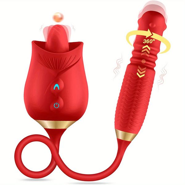 Vibradores Rose Vibrador Girando Empurrando Vibrador Língua Lambendo Mamilo Vagina Clitóris Estimulador Vibratório Plug Butt Anal Sex Toy Mulheres 231128