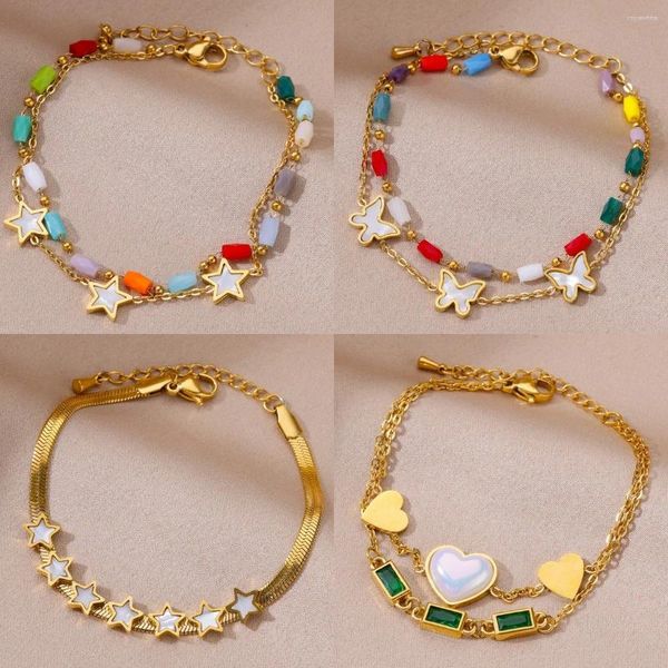 Bracciale rigido in acciaio inossidabile Farfalla Stella Amore per le donne Accessori per gioielli a prova di acqua Regalo per ragazza