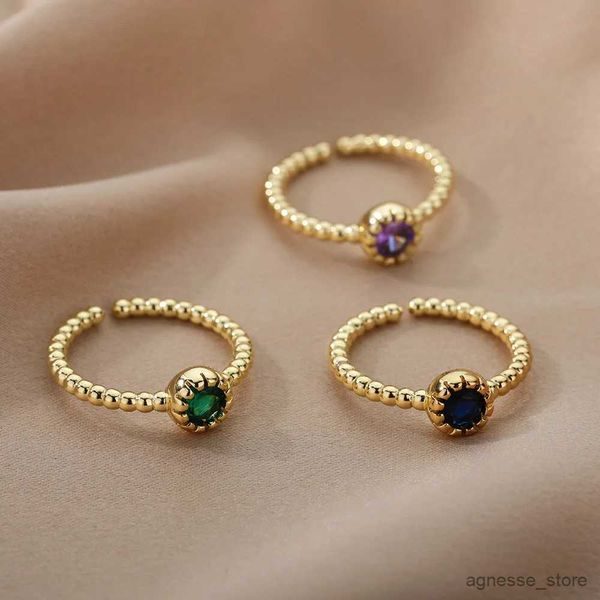 Fedi nuziali Vintage femminile verde blu viola anelli di cristallo per le donne fascino color oro anello aperto lusso zircone pietra gioielli di fidanzamento del partito R231128