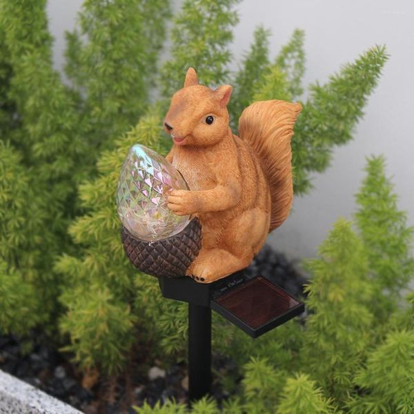 Lampada da giardino a forma di scoiattolo in resina solare con luce di cristallo, decorazione a LED da giardino fata, impermeabile per esterni, per illuminazione da giardino