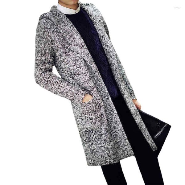 Suéteres Masculinos Trench Coat Engrossado X-long Sweater Cardigan