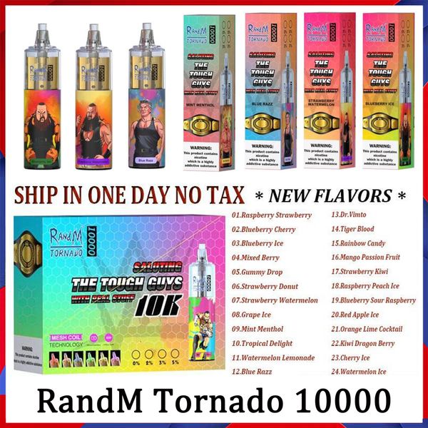 Original RandM Tornado 10000 Vape Pen E Cigarette descartável com 1000 Mah Bateria recarregável Controle de fluxo de ar Bobina de malha 10K 20ml Pré-preenchido Pod 24 sabores