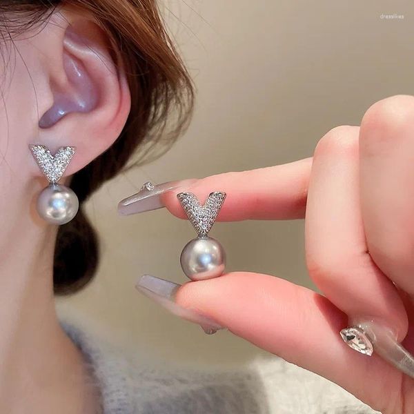 Ohrstecker Zirkon V-förmige Perle Ins Einfache Ohr Elegante Mode-Accessoires Großhandel Weiblichen Schmuck