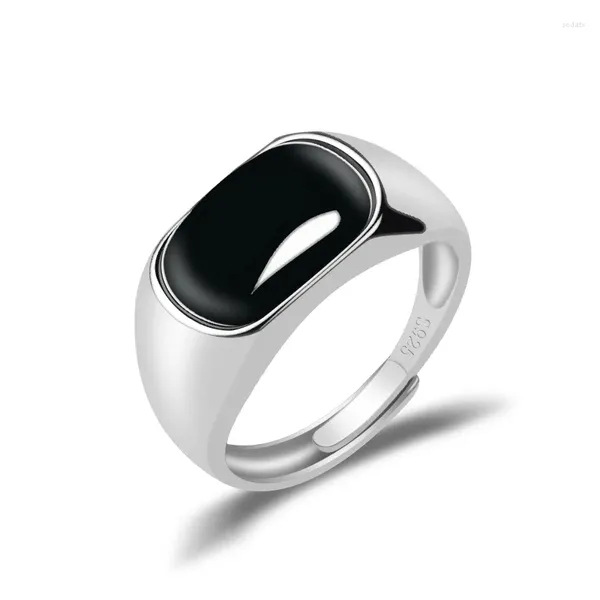 Cluster-Ringe S925 Silber eingelegte natürliche A-Ware Tinte Jade Ei Gesicht Ring Sattel Jadeit Stein Schmuck Premium Herrengeschenke verstellbare Tropfen