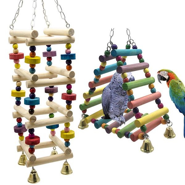 Brinquedos papagaios brinquedos pássaro balanço exercício escalada pendurado escada ponte de madeira arco-íris pet papagaio arara rede brinquedo pássaro com sinos