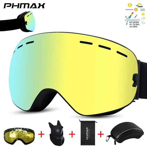 Лыжные очки PHMAX Pro, очки для катания на снегоходах, двухслойные противотуманные очки, комплект для зимних видов спорта на открытом воздухе с желтыми линзами ночного видения 231127