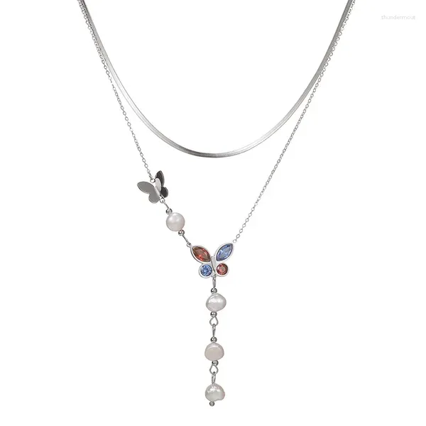 Ожерелья с подвесками серебряного цвета, женское ожерелье из нержавеющей стали с бабочкой, 2023, милые аксессуары для шеи, ювелирные изделия