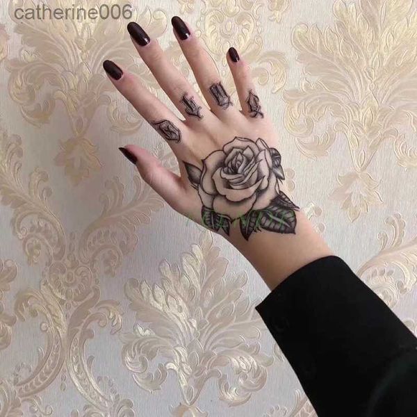 Tatuaggi Adesivi colorati disegno Adesivo tatuaggio temporaneo impermeabile Fiore rosa Tatto finto Flash Tatoo Mano braccio palmo dito Indietro Tato body art per donne uominiL231128