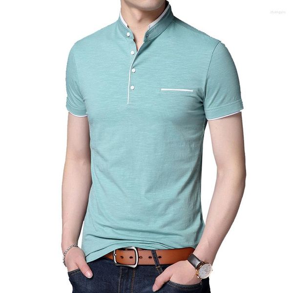 T-shirt da uomo 2023 Uomo T-shirt con colletto alla coreana Maglietta basic Maglietta a maniche corte maschile Tops Tees Cotton ABZ354