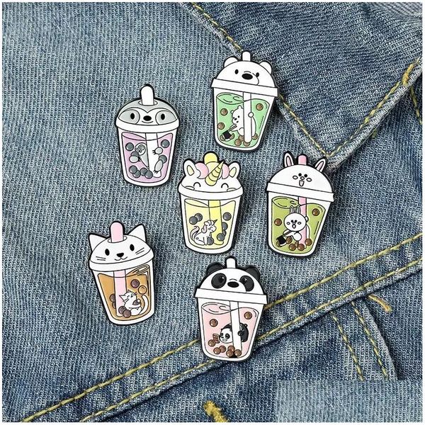 Accessori del fumetto Tè al latte Cartoon Car Carino smalto Spille Pin per le donne Abito moda Cappotto Camicia Demin Metallo Divertente Spilla Pins Bad Dhqrh