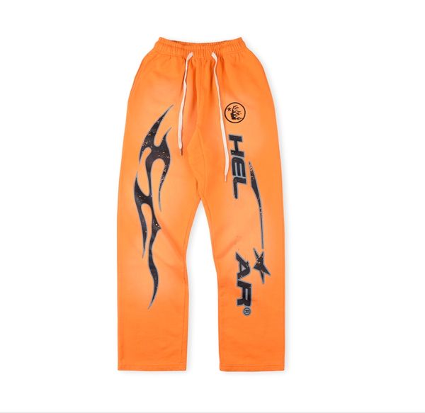 Erkek Trailtsits 2024 Erkek Tasarımcılar Pantolon Kadın Pantsl Hellstar Stüdyoları Yıkanmış Flame Turuncu Sweetpants Erkek Jogger Moda Hip Hop Street Casual