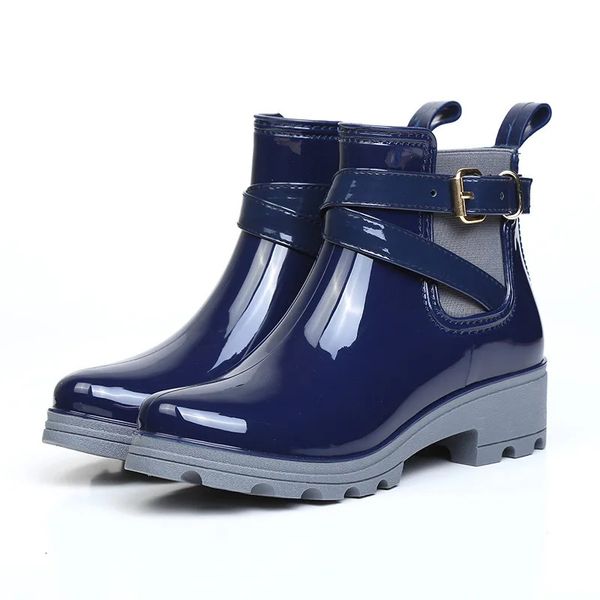 Yağmur Botları Moda Toka Yağmur Ayakkabıları Kadınlar Kısa Chelsea Yağmur Botları Açık Antiskid Su Geçirmez Kauçuk Ayaklar Yetişkin Orta Ayakkabı 231128