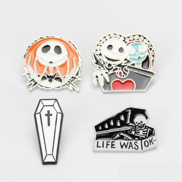 Cartoon-Accessoires Modeschmuck Der Albtraum vor Weihnachten Brosche Jack und Sally Skl Exquisite Pin Punk-Liebhaber Halloween-Geschenke Dhbyc