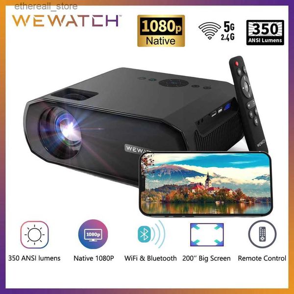 Проекторы WEWATCH V50 Pro Видеопроектор 350 ANSI люменов Собственный 1080P FHD Портативные светодиодные проекторы 5G WiFi Bluetooth Зеркальное отображение экрана Q231128