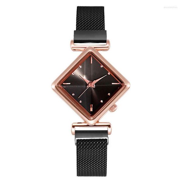 Relojes de pulsera 100 unids/lote, reloj magnético rómbico único para mujer, relojes informales sin taladro, relojes elegantes para mujer, reloj de pulsera con escala de tira Zegarek