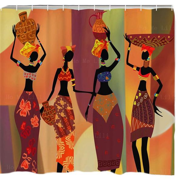 Elbiseler Afrikalı Amerikalı Mısırlı Kadın Afro Lady Renkli Bohem Mandala Elbise Banyo Dekoru için Egzotik Duş Perdesi