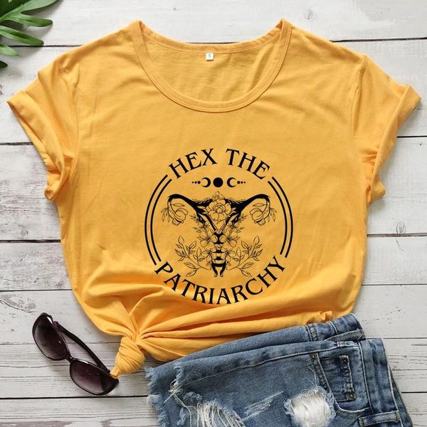 Damen T-Shirts Hex The Patriarchy Floral Uterus T-Shirt Ästhetische Frauen Kurzarm Witchy Pro Choice T-Shirt Top