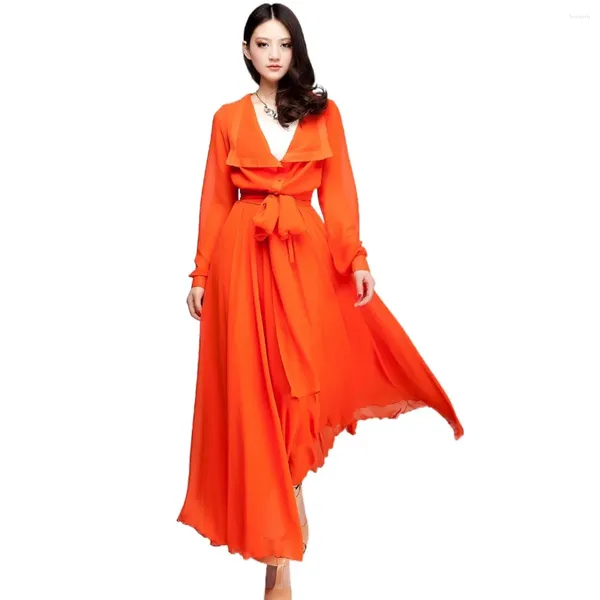 Casual Kleider SD52 2023 Hohe Qualität Maßgeschneiderte Frauen Elegante Oranger Langarm Chiffon Maxi Kleid Muslimische Kleidung Frauen Abaya