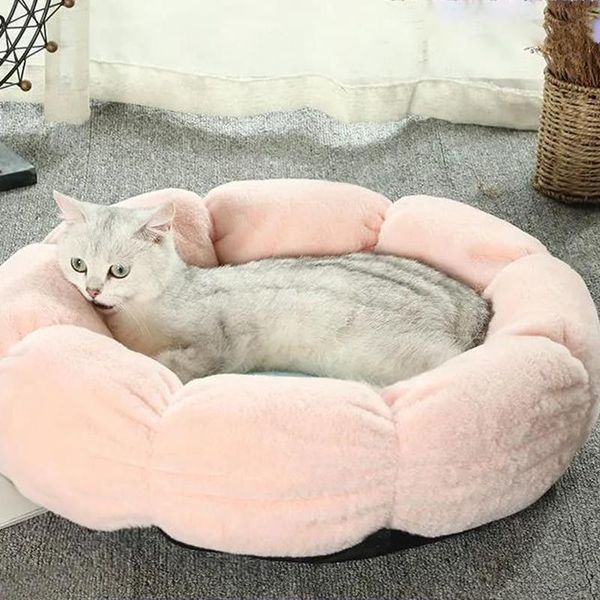 Mats Pet lüks kedi yatak çiçek şekli renk eşleşen yuvarlak kedi mat kedi, dört mevsim kalınlaşan yumuşak rahat yatak
