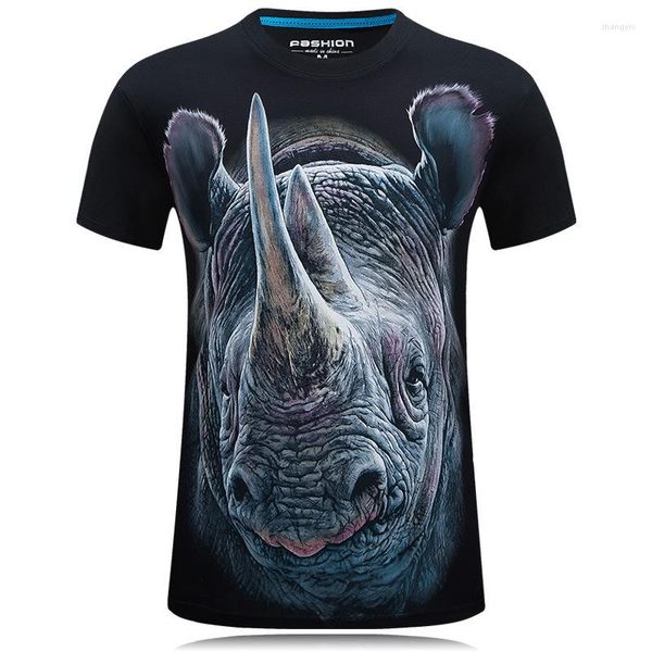 Мужские рубашки T 2023 Summer Men 3d Personality Creative Rhino Rhino Prinat