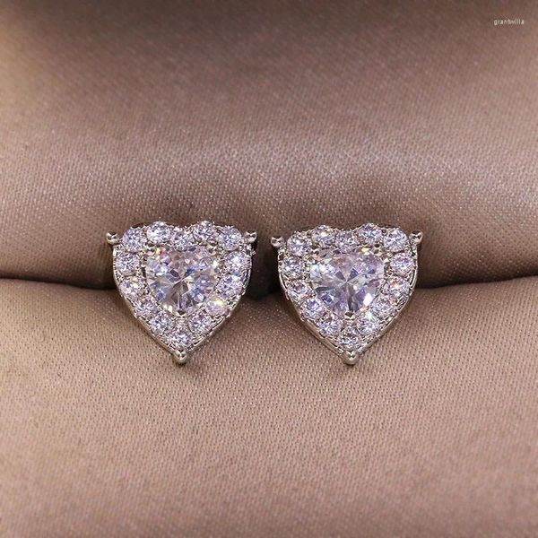 Orecchini a bottone 2023 cuore argento carino con grande pietra zircone bling per gioielli di moda da donna coreani