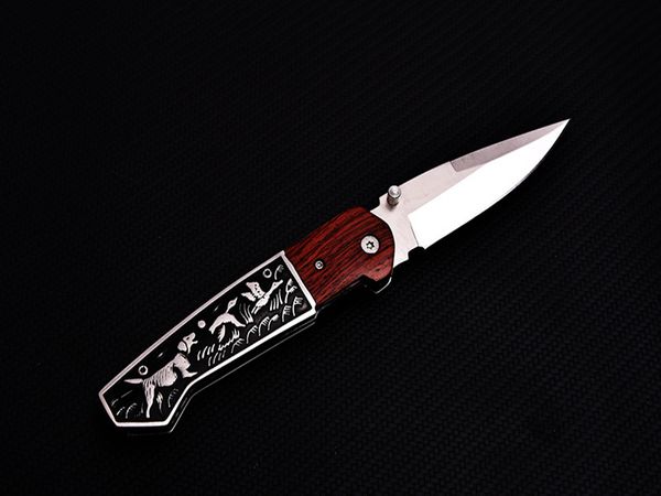 Hot A1910 Pocket Folding Knife 440C Satin Blade Palisander / Stahlgriff Outdoor Camping Wandern Angeln EDC Messer mit Nylontasche