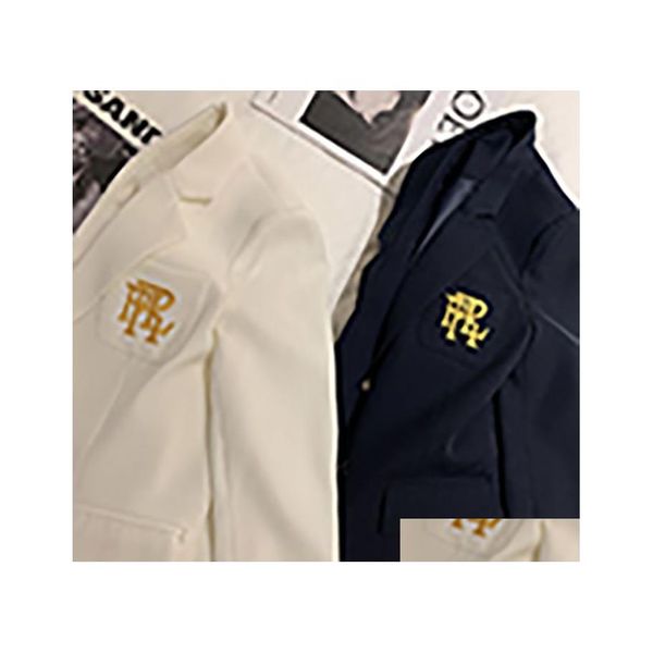 Ternos femininos Blazers Blazers 2022 Letter Bordado Jaqueta Branca para Mulheres Manga Longa Casates de tamanho grande Loja Escritório Blazer Lad Dhft6