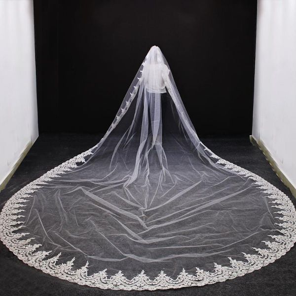 Véus de noiva Luxo de 5 metros de comprimento véu de casamento de uma camada de 500 cm de marfim Plus com acessórios para pente